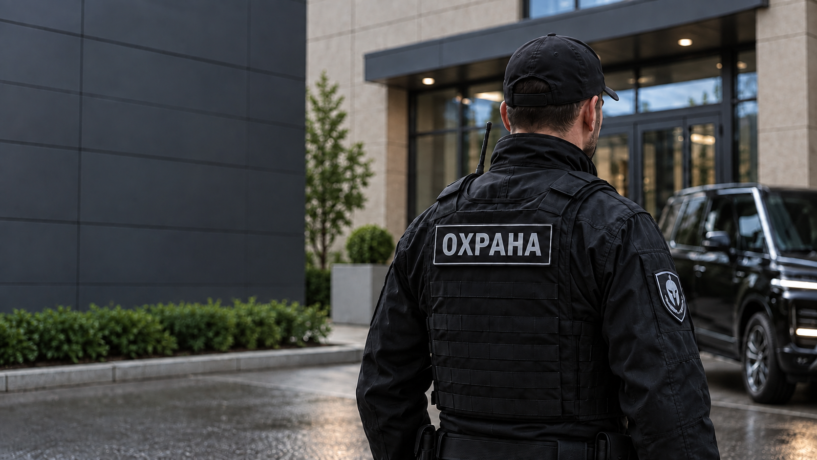 Иллюстрация охранника у объекта